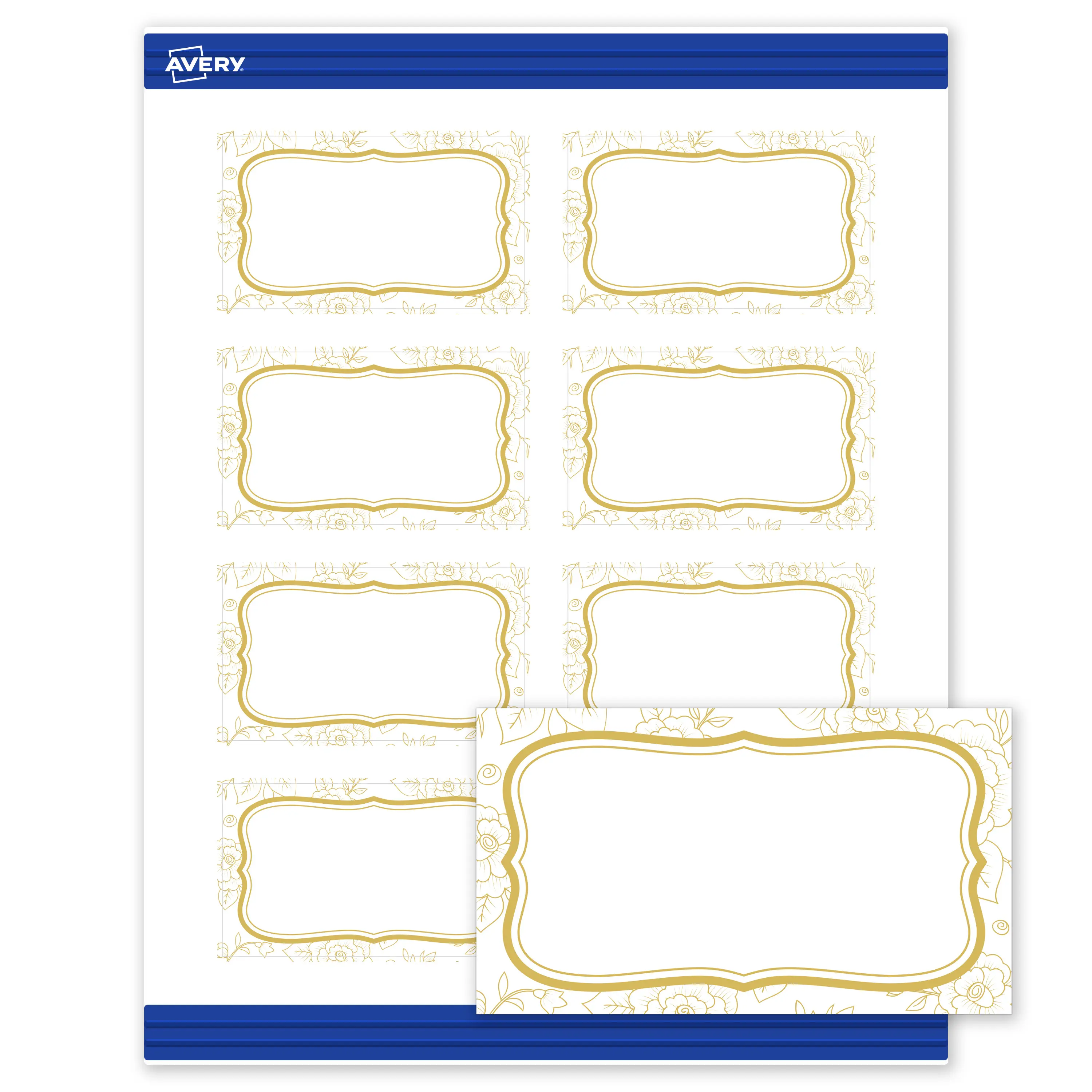 Avery® Printable Rectangle Business Cards, 2" x 3.5", Matte White, Sure Feed® Technology, Pre-printed Metallic Gold Flourish Border Design Great for Weddings, Laser & Inkjet Compatible, 80 Total
