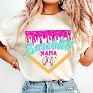 Baseball Mama Ice Cream Drip Shirt, Mama Baseball Shirt, Game Day Retro Football Fall Season T-Shirt Comfort Cotton Womenswear Unisex Summer