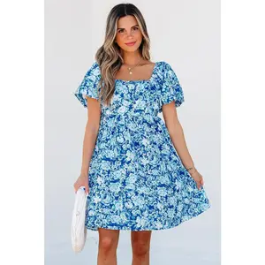 Azalea Floral Puff Sleeve Babydoll Mini Dress