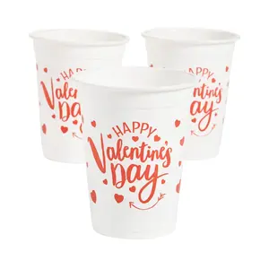 16 oz. Bulk 50 Ct. Happy Valentine’s Day Hearts & Arrows Disposable Plastic Cups
