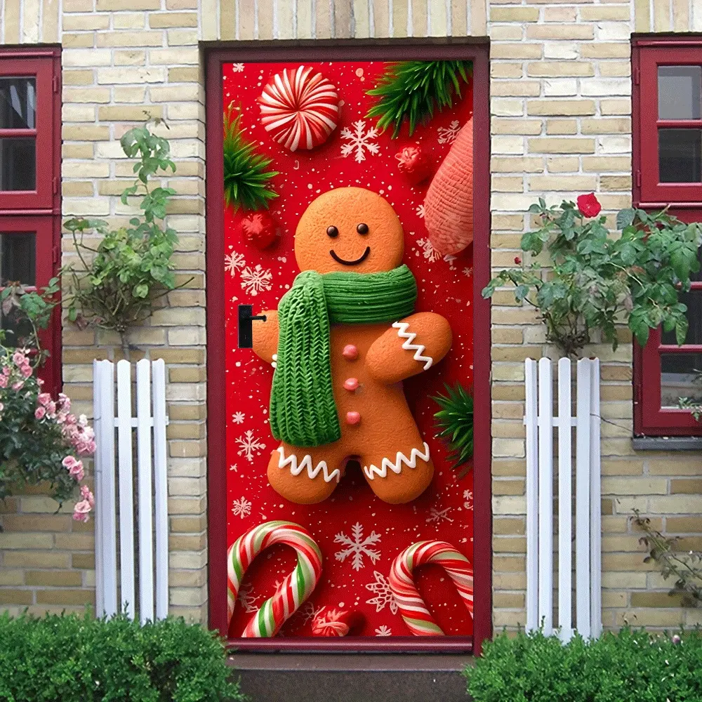 2pcs Christmas Gingerbread Man Wall Stickers Xmas Door Decorations Cartoon Holiday Self Adhesive Removable Stickers Kids Room Home Window Decor Christmas Party Supplies Red Green Festive Decorative Stick