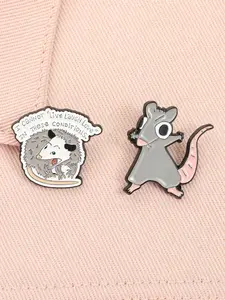 2 Piece Set Quirky Mouse Opposum Meme Enamel Pin I Cannot "Live Laugh Love" In These Conditions Alloy Brooches Lapel Backpack Badge Fashion Jewelry Accessories Gifts for Friends Fashion Accessory