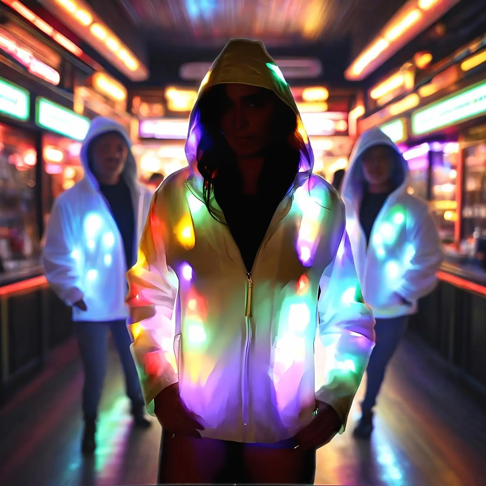 Unisex Menswear LED Glowing Party Jacket for Adults - Washable, Colorful Polyester Clothes, Battery-Powered (AA Batteries Excluded), Suitable for Halloween, Dance Gatherings, Holiday Attire