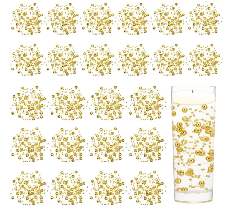 24 Pcs Artificial Pearl String for Floating Candle Faux Pearls Beads String Pearl Party Garland Decoration for Vases Filler Wedding Centerpiece Christmas Party Decor (Gold)