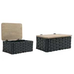 Black Storage Basket with Wood Lid &  Woven Organizer Bins Built-in Carry Handles Household Organizer Boxes for Shelf Wardrobe Multipurpose Container for Book Clothes, Better Homes & Gardens