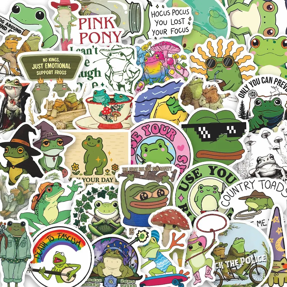 50pcs Cute Frog Meme Stickers Pack, Sticker Set, Graphic Decal, Funny Stickers, Waterproof Cottagecore Cartoon Frog & Mushroom Decals for Laptop, Water Bottle, Journal & Scrapbook, Frog Lover Gift, Scrapbooking