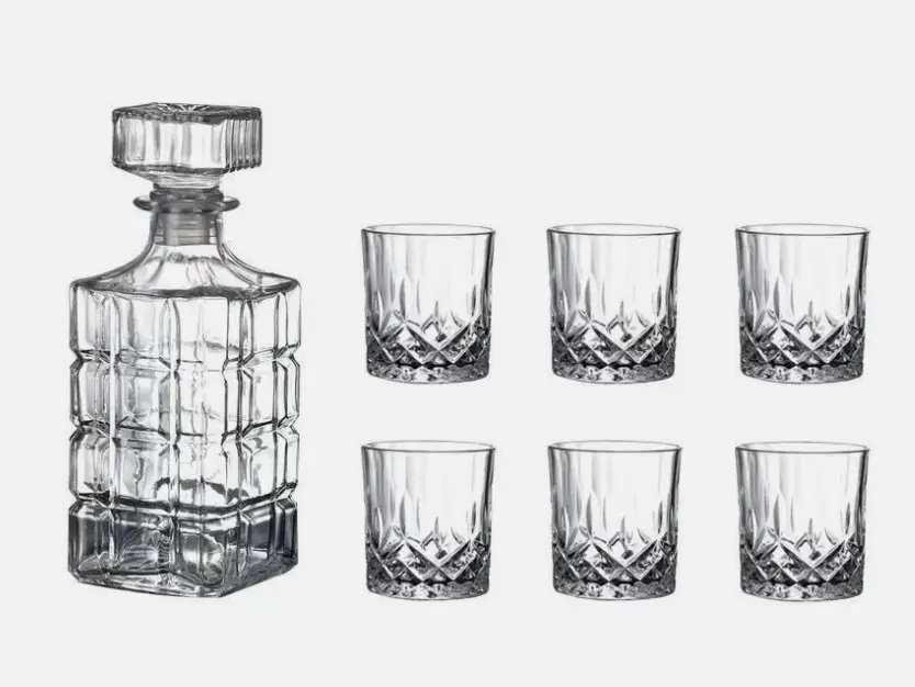 Whiskey Decanter Set, 6 Whiskey Glasses Bar Set for Liquor Scotch Bourbon / Wine