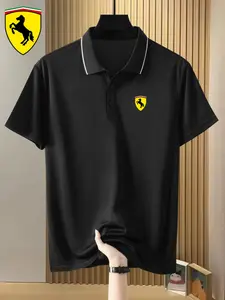 Men's Sporty Geometric Print Polo Shirt, Quick-Dry Fabric, Breathable and Durable, Short Sleeve Fitted Design, Comfortable Wear
