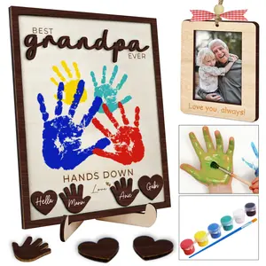 10" Hands Down Best Grandpa Ever DIY Handprint Kids Frame with Paints, Car Picture Holder, Photo Ornament, Fridge Magnet, Art Craft Family Keepsake Birthday Father's Day Gift for Pops, Papa