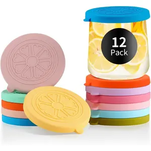 Oui Yogurt Jar Lids  | 12 Pack Colorful Covers Fit For 5 Oz Oui Yogurt Glass Jars |  For Oui Yogurt Bottle with Label | Lids Only | -Grade/Leakproof/
