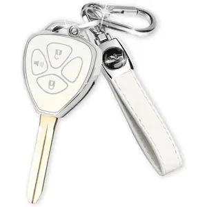 for Toyota Key Fob Cover with Keychain,Car Key Case for 2006-2018 Toyota 4Runner Corolla Matrix RAV4 Venza Yaris, Scion iQ tC xB xD 3 Buttons Smart Remote Control(White, 3 Buttons)