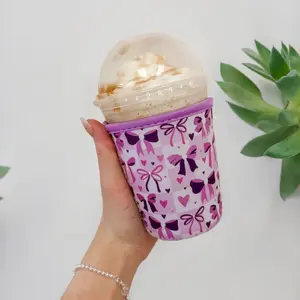 Purple Bows Iced Coffee Sleeve, Coffee Coozie Beverage Drinkware Reusable Disposable Water Proof