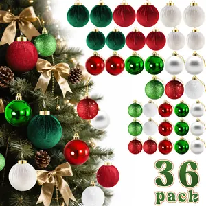 Velvet Christmas Tree Ornaments Balls- 36 Pcs 6 Colors Shatterproof Xmas Ornaments Bulbs Decorations Set- 3 Size Hanging Flocked Decorations Assortment Bulk for Holiday Party Indoor Neutral Home Decor