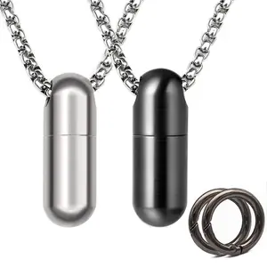 Portable Travel Pill Holder Keychain, 1 Count Mini Durable Stainless Steel Pill Case with Keyring & Necklace, Convenient Pill Organizer Container for Purse Pocket