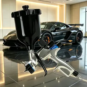 704521 Digital Gauge Paint Gun, Clearcoat 600ML Cup, 1.3mm Tip, Pneumatic & Battery Powered, Professional Painting Tool