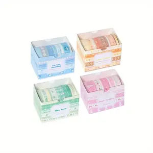 4 types of Korean glitter sand and washi paper set collage tape Cute and simple DIY notebook basic versatile material tape