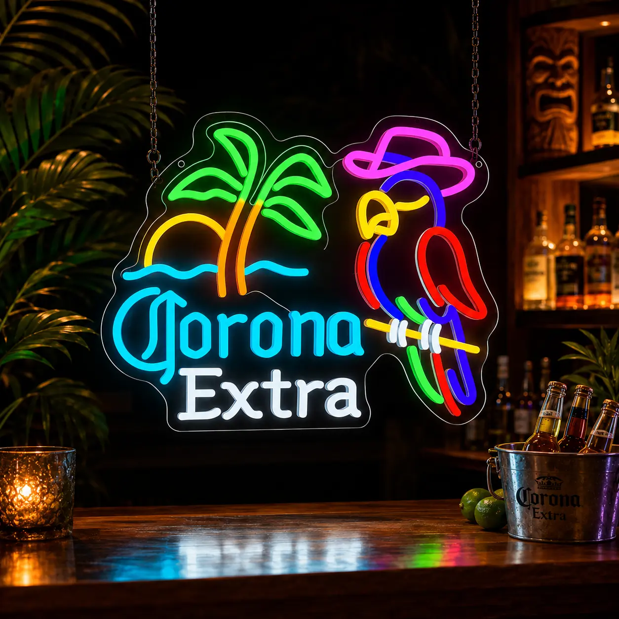 Dimmable Corona Extra Parrot LED Neon Sign - 14.57x11.42in Atmosphere Ambiance Bird-Custom-Bright Light Sign, Acrylic Backboard Bar Wall Decor for Home Bar, Man Cave, Atmosphere Light Signs, Ambiance Light Signs