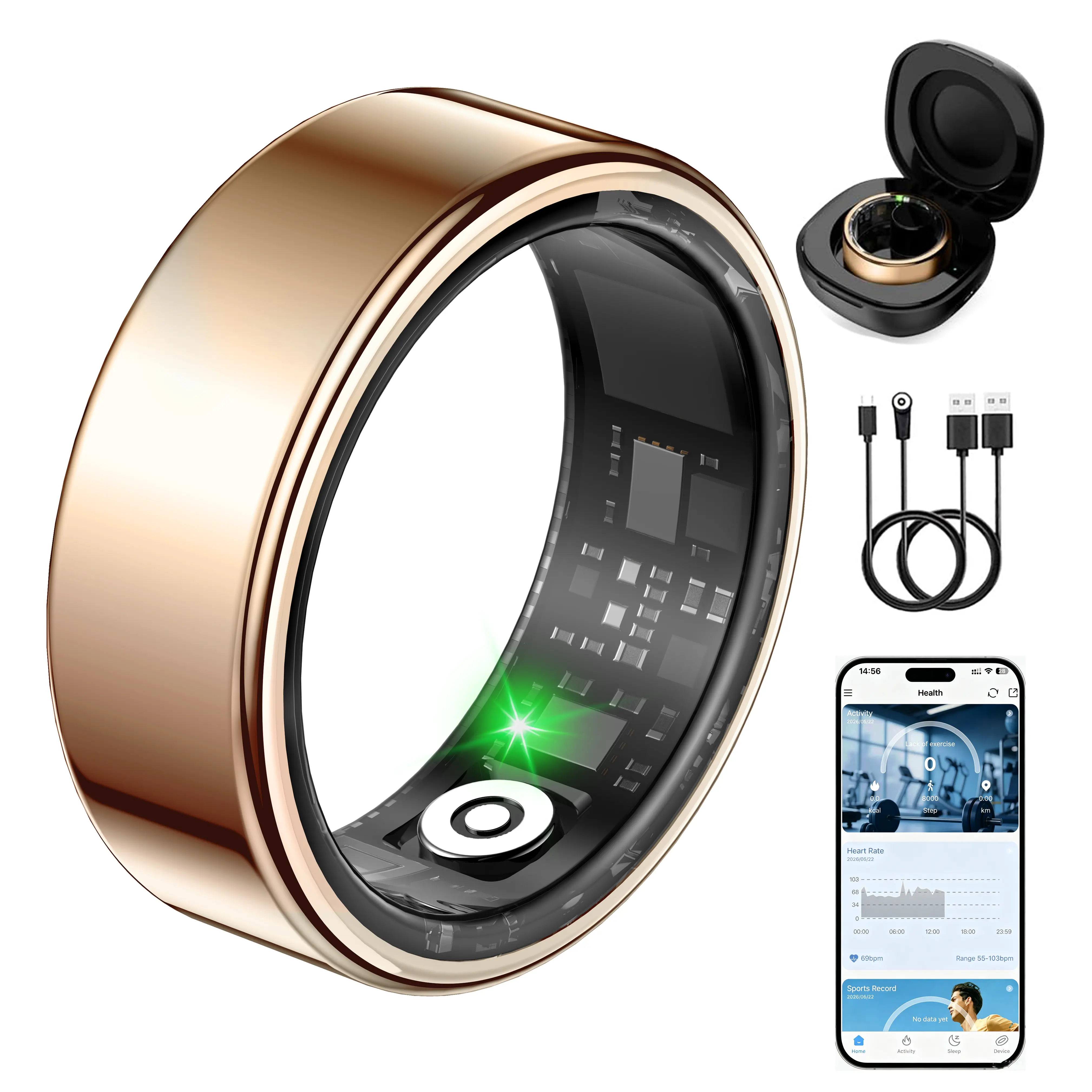 TERRALAB 2.0 Durable Wearable Smart Ring, IP68 Waterproof, iOS & Android Compatible, Sports/Health Monitor (Stress, Blood Oxygen, Heart Rate, Sleep Tracking), Charging Case Included, No Subscription Fee, Camping Essential for Adults