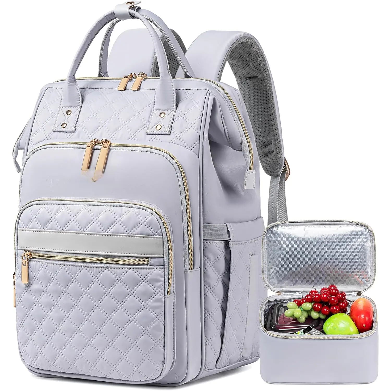 Lunch Backpack for Women, 15.6 Inch Laptop Backpack for Women Stylish Nurse, Teacher Work  pack with Lunch Box Insulated Backpacks Cooler for Women Men Travel Camping Picnics