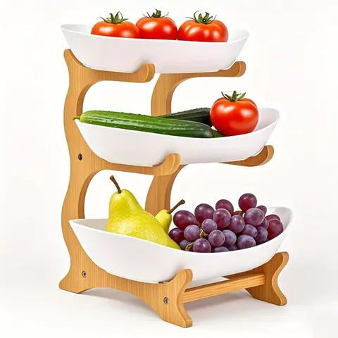 Rustic Wooden Fruit Rack - 2-Layer/3-Layer Stackable Durable Home & Kitchen Storage Holder, Easy-Assembly House Accessories Decoration, Multifunctional Food & Beverage Organizer, Creative Candy Display, Dad Gift Father's Day Room Accent