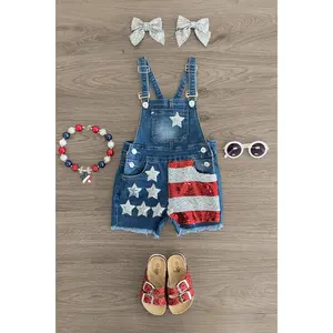 Stars & Stripes Sequin Denim Overalls