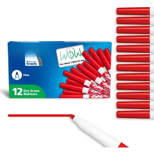 Dry Erase Markers, Low Odor Ink, Red, Fine Tip, 12 Count - Whiteboard, Calendar, Organization, Essential Supplies for Office, School, Classroom, Teachers