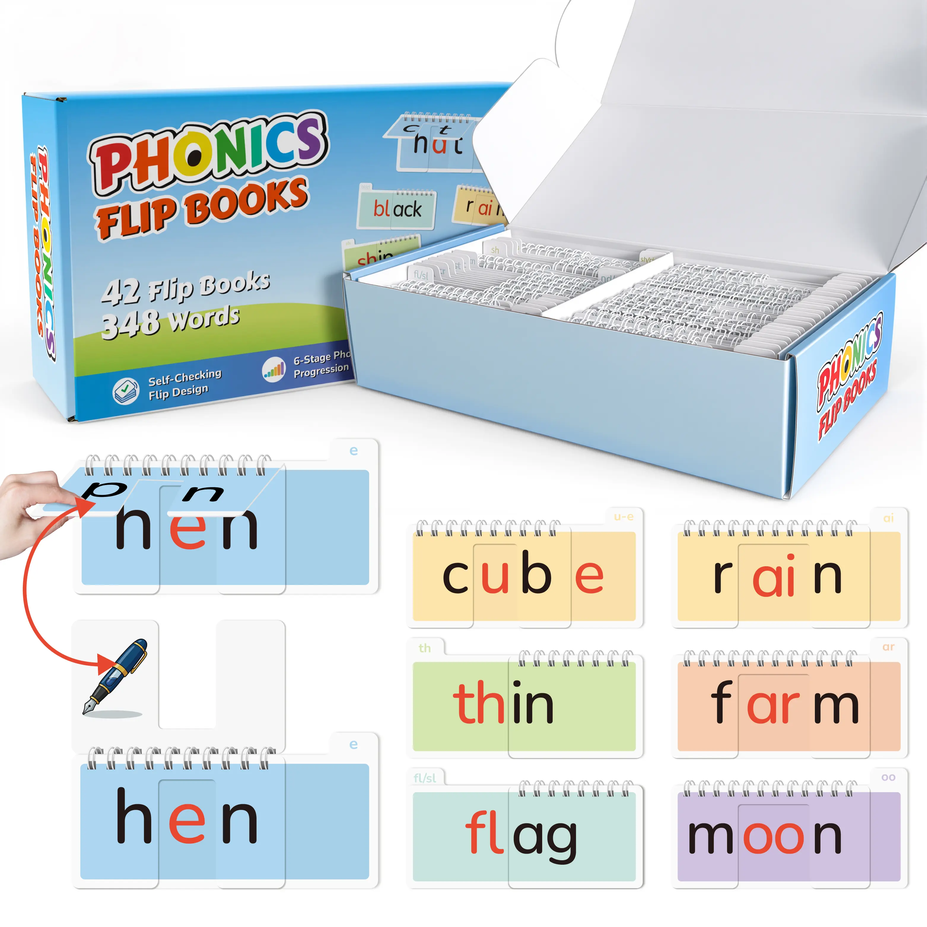 42 Read and Rhyme Flip Books, Phonics Word Family Build Book Learn to Read Phonics Flash Cards Kindergarten Reading Books, Phonics Games for Preschool Learning Activities