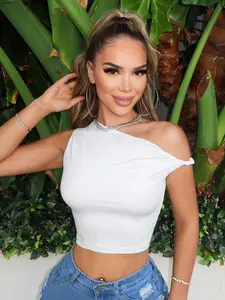 SHEIN SXY One Shoulder Twist Knot Elastic Bodycon Top Summer Holiday Beach Carqo Casual Fairy Flowy Sexy Boho Birthday Bachelorette Party Women Outfit