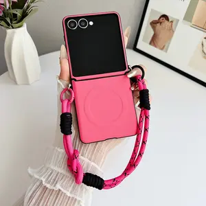 Magnetic Side Snap Phone Case Cover for Samsung Galaxy Z Flip 7/6/5/4/3, with Lanyard or Cushion Stand, Trendy Design & Shockproof Protection, Casing Accessories