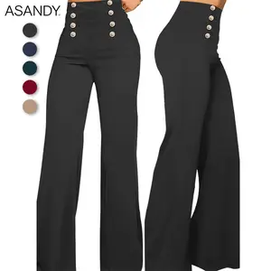 ASANDY Vintage Double-Breasted Flared Pants | High Waist & Slimming | Perfect for Work & Parties