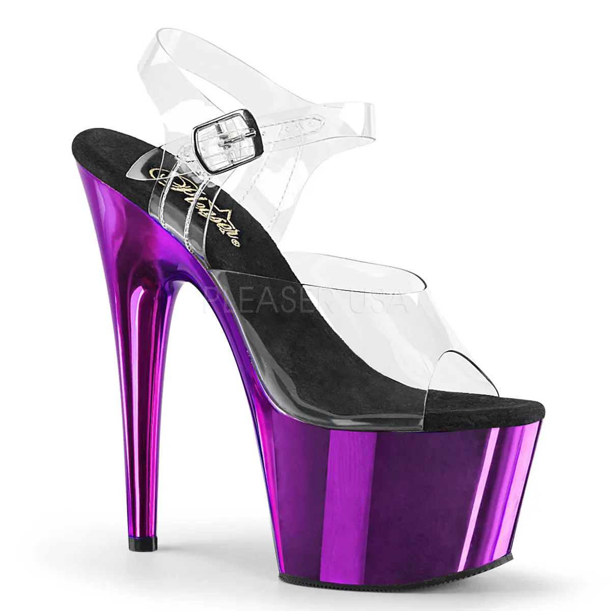 Women's ADORE-708 Classy High Heels, 7 In Platform Footwear, 70mm (2.75-in) Purple Chrome Elegant Fashion Shoes, Stylish, Heeled, Pleaser, Platform Heels Wedges & Flatform, Ankle Strap, Chrome Plated