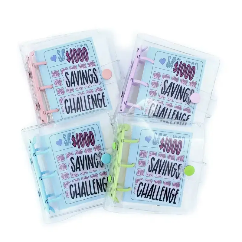 1000 Dollar Savings Challenge Binder - 3-Ring PVC & Metal Binder with Transparent Cover, Durable Rings, Compact Home Organizer, Budget Financial Planner, Easy to Clean, Ideal for Birthdays & Festive Gifting to Control Finances & Achieve Financial Goals