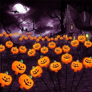 Halloween Decorations Outdoor 2 Pack Solar Halloween Pumpkin Orange Jack-O-Lantern Pumpkins Swaying Light, Waterproof Solar Pathway Lights for Yard Lawn Garden Decor