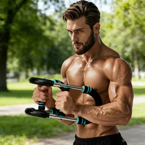 Adjustable Resistance U-Shaped Arm Trainer with 60-110lbs range, foam grip for comfort. Focuses on biceps and arms, also trains chest, shoulders and inner thighs. Sturdy structure for unisex daily strength building and body shaping.