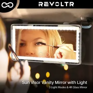 Car Sun Visor Vanity Mirror With Lights USB Rechargeable Makeup Mirror With LED Light Sun Shading Rearview Cosmetic Mirror With 3 Light Modes For Girls Stylish Car Interior Accessories Gadgets Winter Holiday Valentine Gift