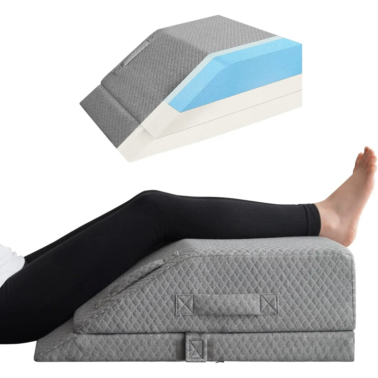 Adjustable leg elevation pillows for swelling, cooling gel memory foam wedge pillows for after surgery, relief for sciatica, back, knee, hip, and ankle pain, leg pillows for sleeping to improve blood circulation