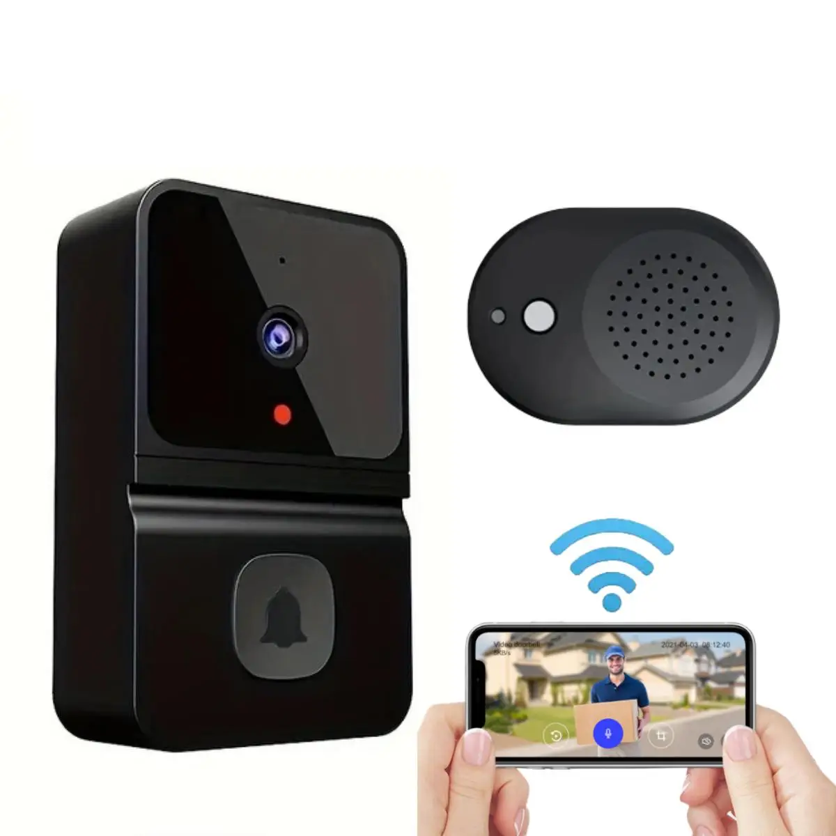 Wireless Camera Doorbell, 2-Way Audio, HD Live Image, AI Human Detection, Battery Powered, Cloud Storage, Outdoor Surveillance（NOT Support 5G)
