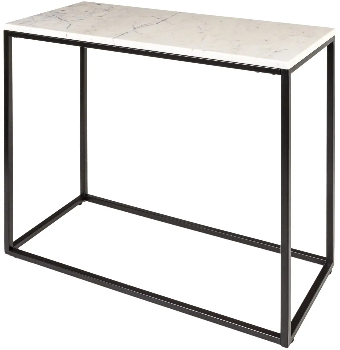 Livabliss Aryaa YAA-010 Minimalist Modern End Table - 24x26x12 in, White and Black, Natural Stone Marble Top, Easy-Care Modern Accent Table