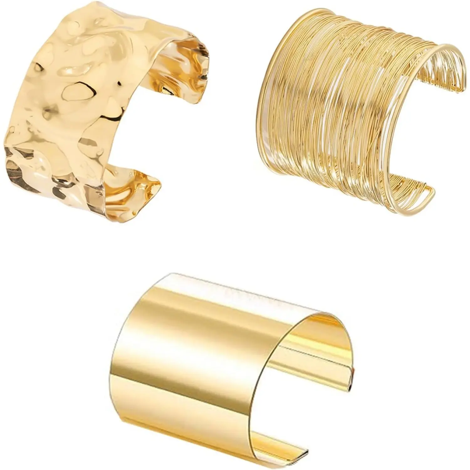 3PCS Chunky Gold Cuff Bracelets for Women Gold Statement Bangle Bracelets Set Arm Cuff Upper Arm Punk Jewelry, Adjustable Cuff, Bangles