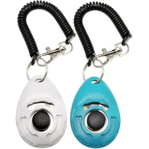 Training Clicker for Dogs Cats Horses Birds Dolphins with Wrist Strap 2 Pack White & Lake Blue Loud Sound for Easy Training