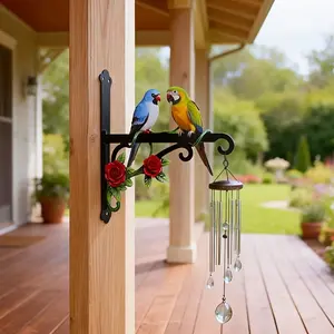 Metal Parrot and Flower Wall Mounted Hook Rod, Brightly Colored Rust Proof Sunscreen Iron Hook for Outdoor Indoor Hanging Bird Feeder, Bird Feeder Hanger, Includes Mounting Screws