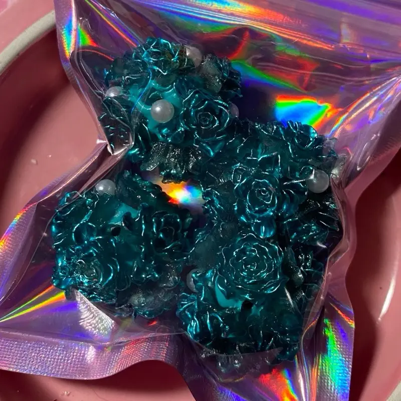 Destash 4pc Teal Flower Bead, Crystal Beads  for Jewelry Making, Bracelet Crafting, Keychain Crafting, Pen Building