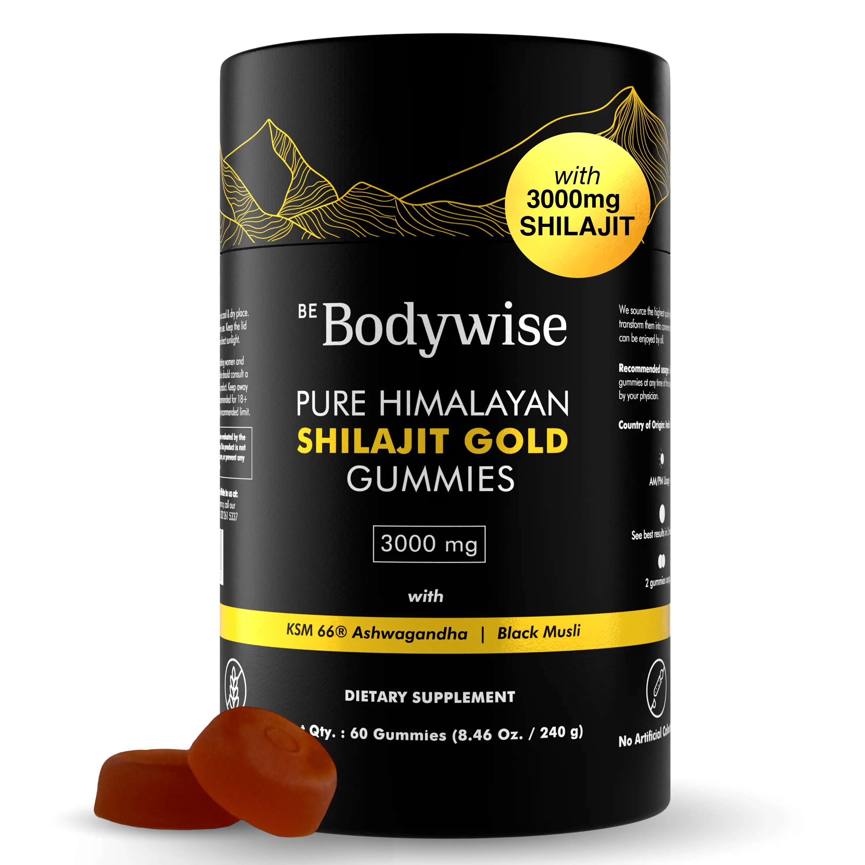 Be Bodywise by Root Labs Pure Himalayan Shilajit Gummies | 3000mg with KSM-66 Ashwagandha, Gokshura, Fulvic Acid & 85+ Trace Minerals | No Added Sugar