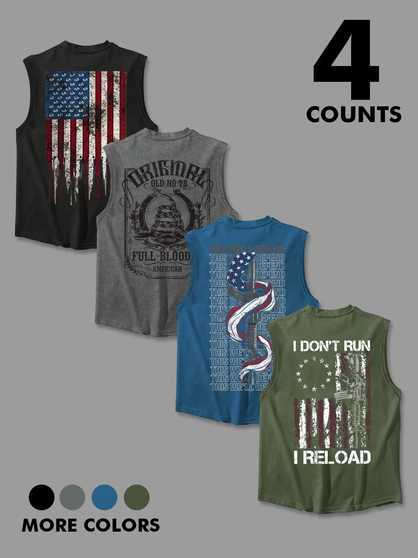 4 Pack Men's Patriotic Breathable Sleeveless Tank Tops, Vintage Casual American Flag Print Muscle Tanks for Outdoor Workout and Daily Wear