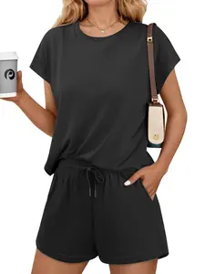 PINSPARK 2 Piece Sets for Women Summer Crewneck Matching Shorts Lounge Set with Pockets Casual Travel Outfits 2025 Trendy PINSPARK 2 Piece Sets for Women Summer Crewneck Matching Shorts Lounge Set with Pockets Casual Travel Outfits 2025 Trendy