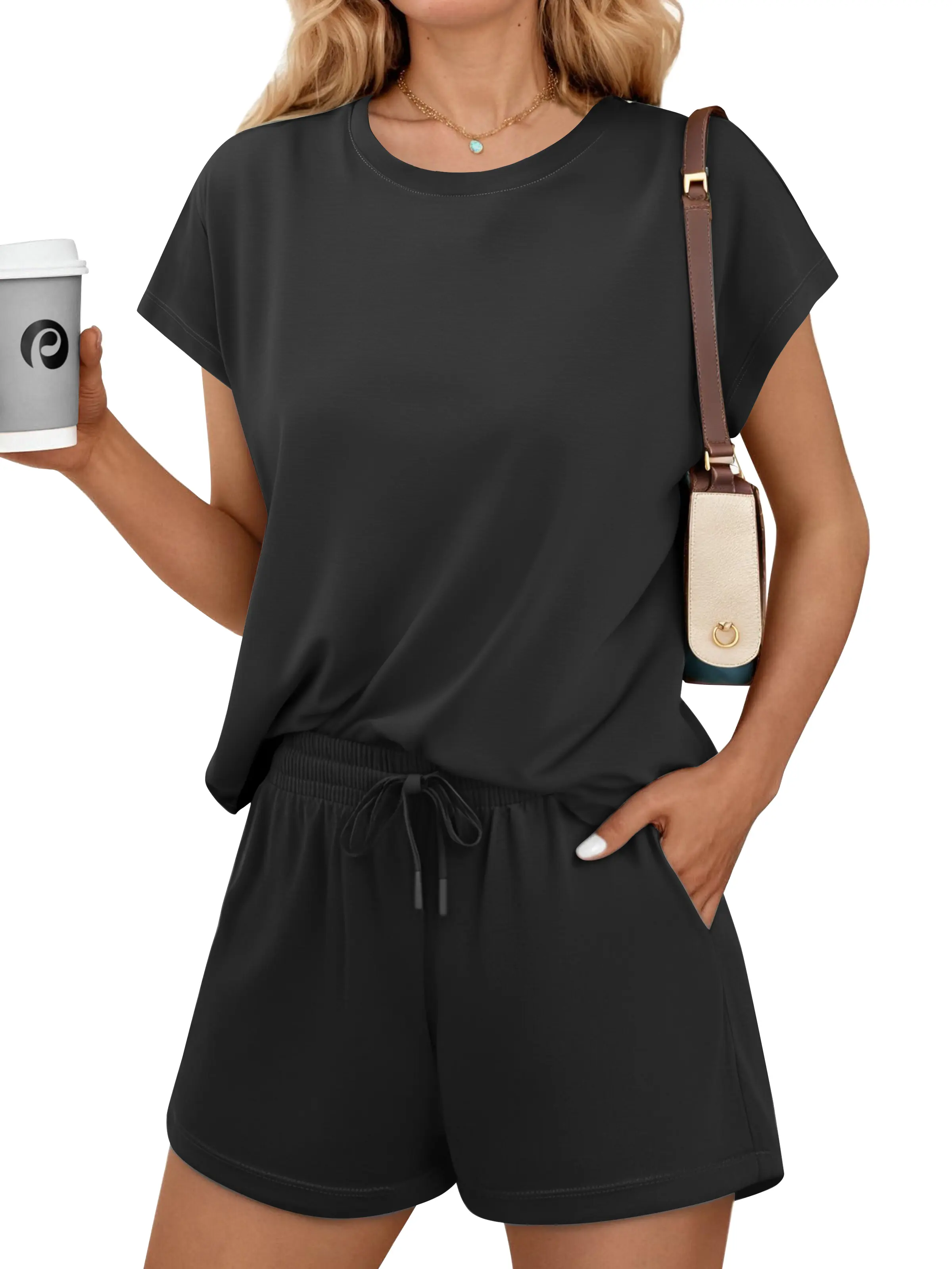 PINSPARK 2 Piece Sets for Women Summer Crewneck Matching Shorts Lounge Set with Pockets Casual Travel Outfits 2026 Trendy #SummerVibes summerwins,travel essentials,camping essentials sohochic