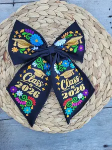 Embroidered Class of 2026 Bow - Floral Design for Graduation Cap & Everyday Wear