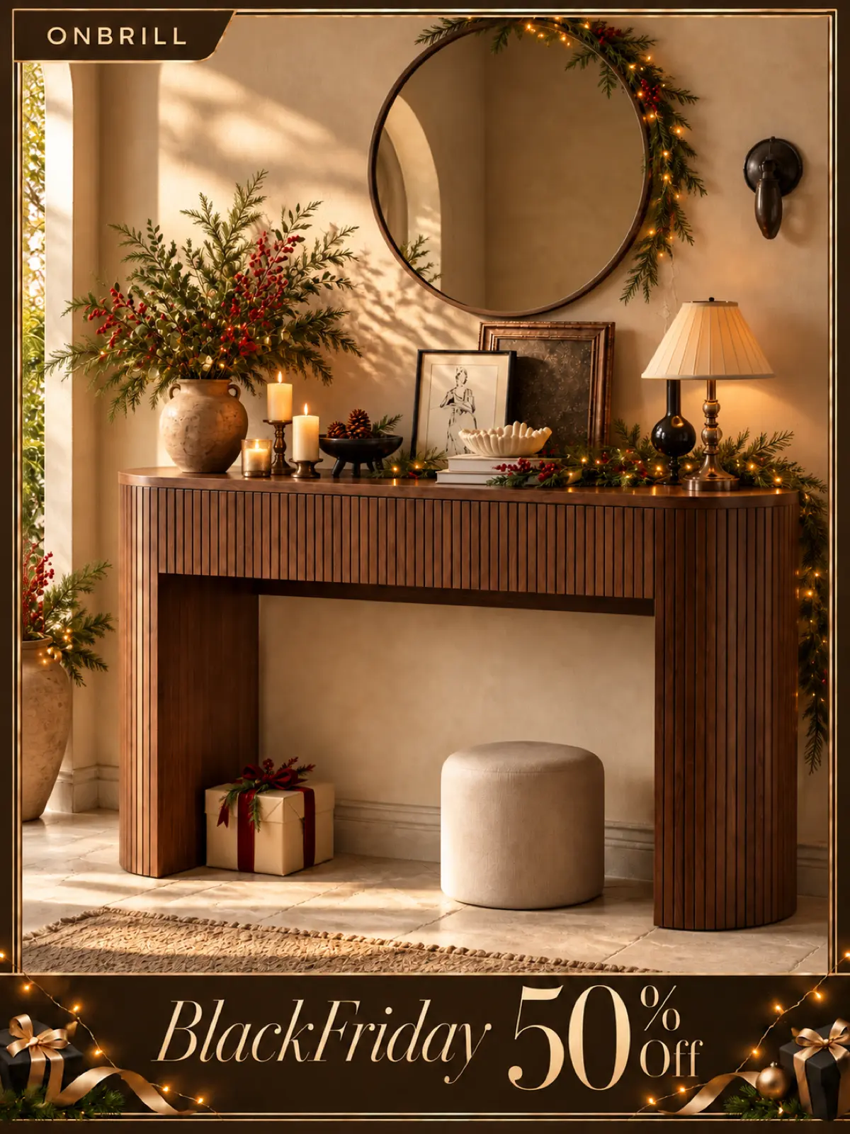 【Black Friday】ONBRILL 55/63 Inch Console Table with 2 Drawers, Fluted Entryway Tables with Storage, Sofa Table Behind The Couch, Hallway Tables, Mid-Century Modern Foyer Table for Entryway, Hallway, Living Room