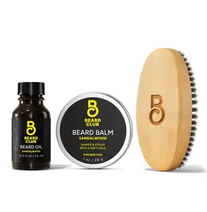 Beard Club Grooming Kit with Sandalwood Beard Oil, Sandalwood Beard Balm, Beard Brush - Gift For Dad, Gift For Boyfriend, Gift for Husband