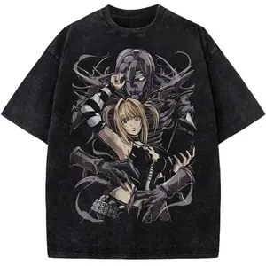 Vintage Heavyweight Crew Neck T-shirt S-4XL-5XL Valentine Shirts MisaMisa Printed Tee Anime Death Note Clothing Men Women Retro Washed Hot Product Tees Short Sleeve Tshirt Washed Retro Fashion